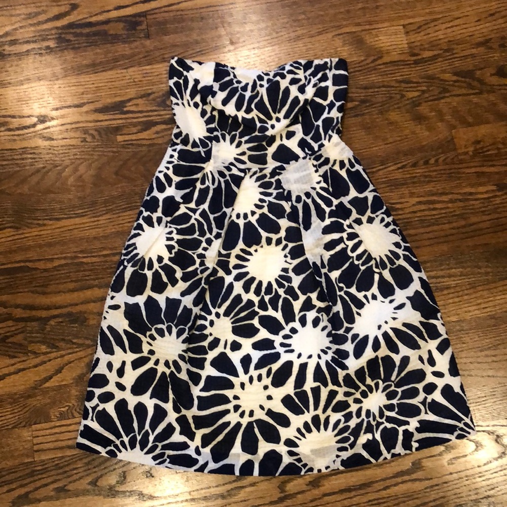 JCrew Strapless Dress, Navy and white, size 0